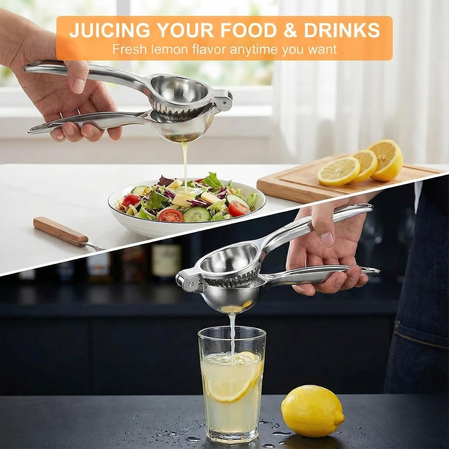 Stainless Steel Manual Juicer Citrus, Lemon Squeezer, Fruit Juicer Lime Press Metal, Professional Hand Juicer Kitchen Tool Bar Juicer for Bartender Accessories
