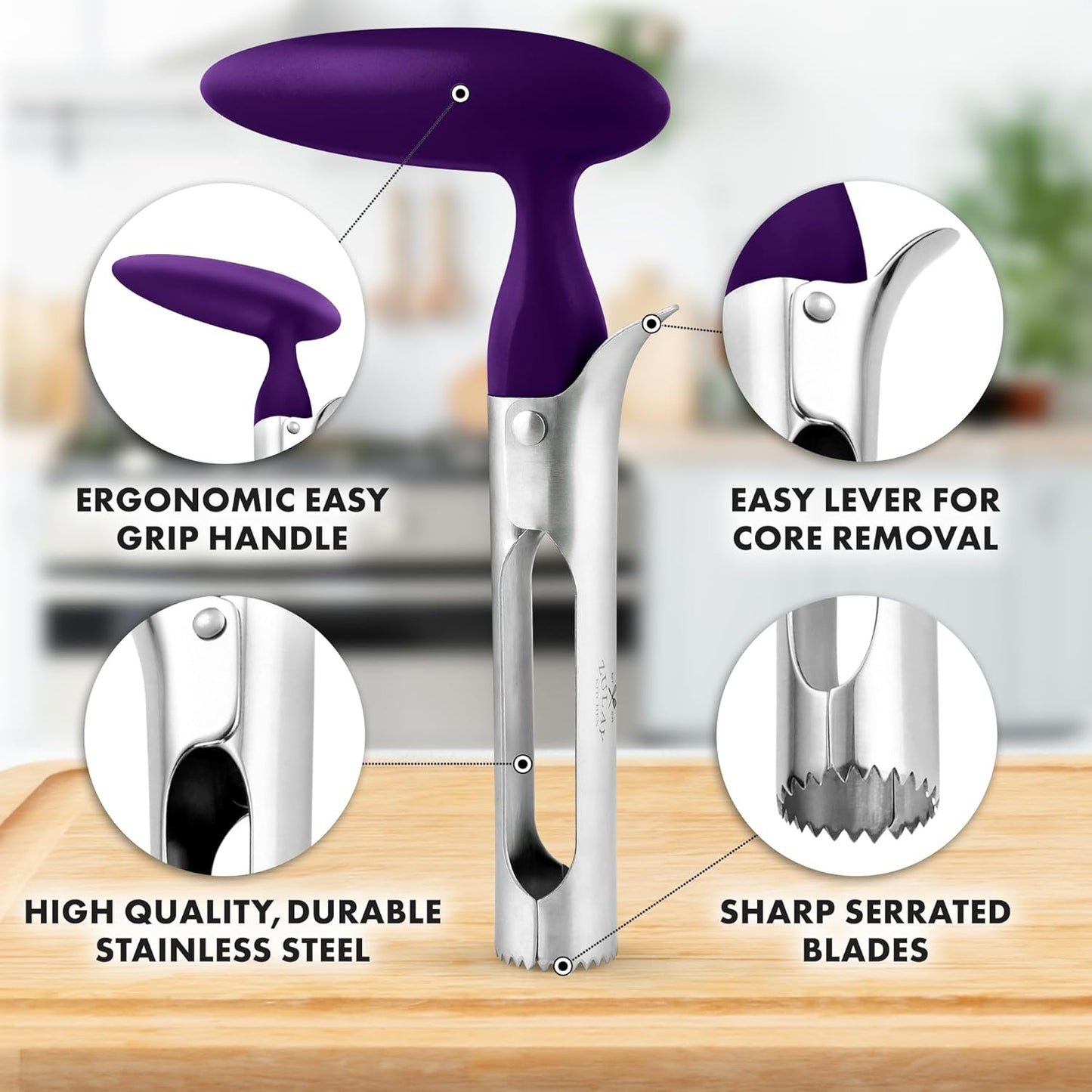 Zulay Kitchen Stainless Steel Pineapple Corer & Slicer – Heavy Duty Pineapple Cutter & Eye Removal Tool – Effortless Core Remover Tool with Sharp Reinforced Blade & Ergonomic Handle - Black
