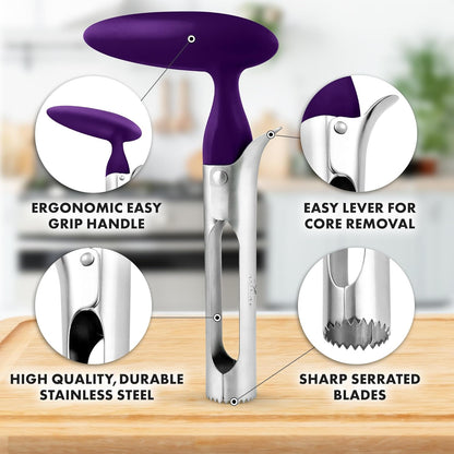 Zulay Kitchen Stainless Steel Pineapple Corer & Slicer – Heavy Duty Pineapple Cutter & Eye Removal Tool – Effortless Core Remover Tool with Sharp Reinforced Blade & Ergonomic Handle - Black