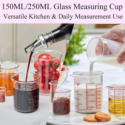 High Borosilicate Glass Measuring Cup-V-Shaped Spout，Glass Measuring Beaker for Kitchen or Restaurant, Easy to Read, 60 ML (2 Oz)-Pack of 2
