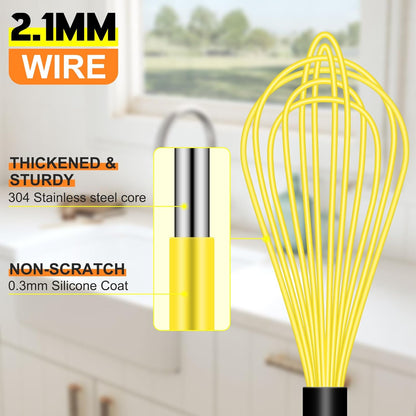 HOTEC 4 Pieces Silicone Whisks Set, Wire Balloon Whisks for cooking Egg Beater, Non-slip Handle Whisk for Non-stick Cookware Perfect for Cooking, Stirring, Beating and Blending (Multicolor)