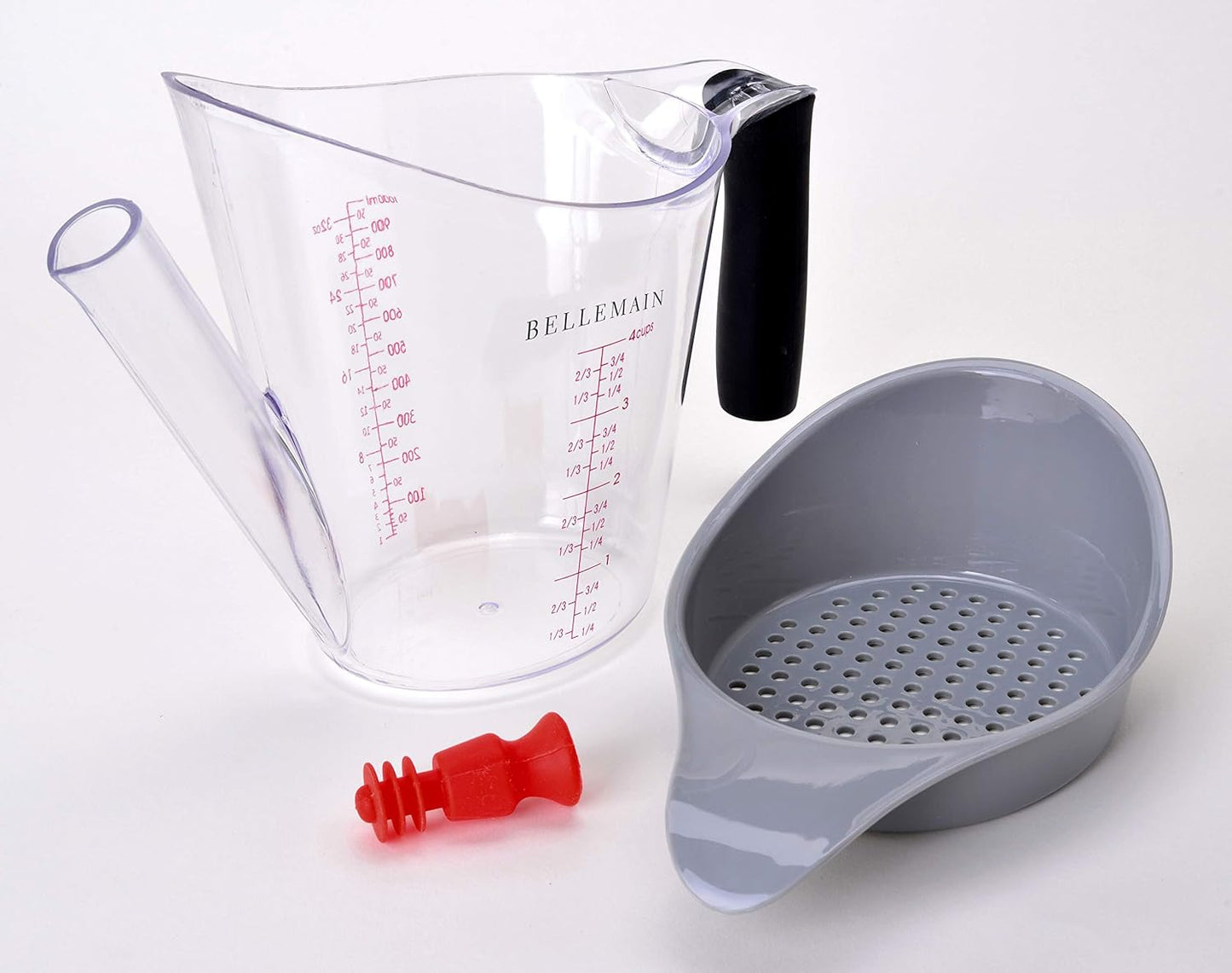 Bellemain 4-Cup Fat Separator/Measuring Cup with Strainer & Fat Stopper / 1 Liter Capacity