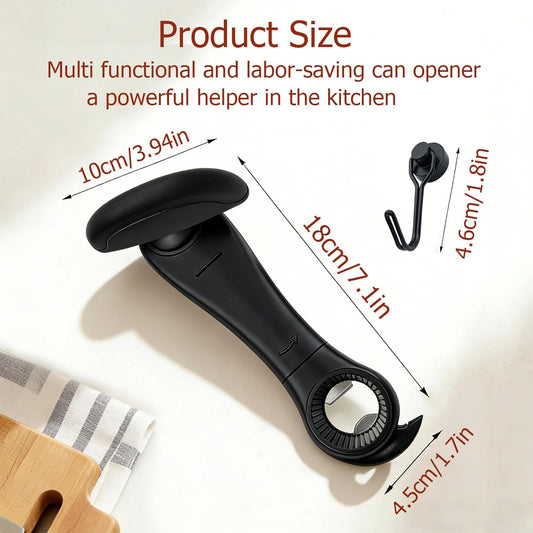 4-In-1 Multifunctional Can Opener Manual, Can Openers for Seniors with Magnetic Hooks, Can Opener Smooth Edge Suitable for Beer/Cans(Black)