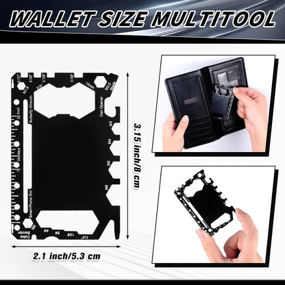 Cholemy 24 Pcs Credit Card Wallet Multitool 46 in 1 Metal Stainless Steel Survival Pocket Tool Bottle Opener Multipurpose Bulk for Husband Dad Men Christmas Birthday Gift, Black
