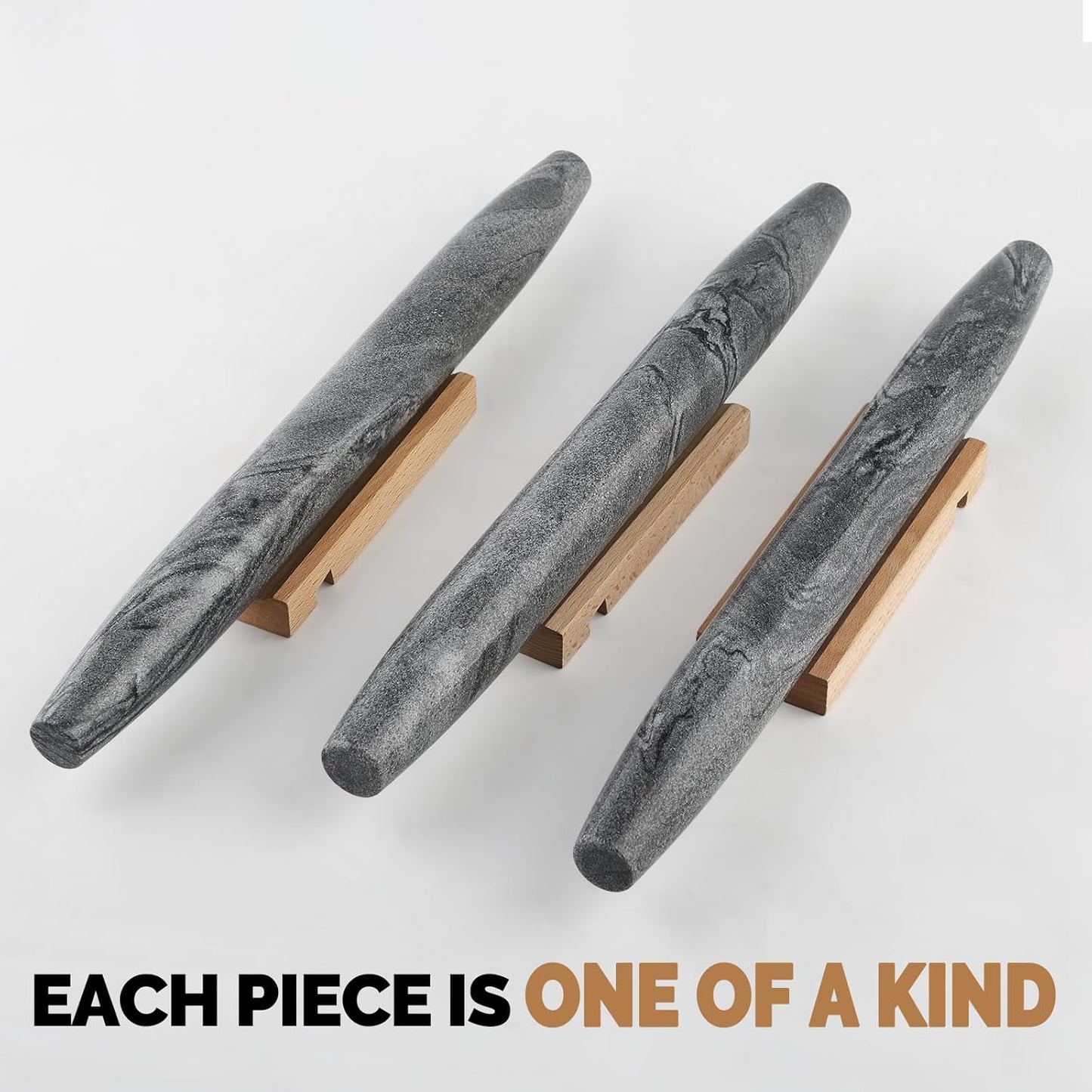 Koville African Natural Marble Rolling Pin, Non-Stick Polished Dough Roller, Pasta, Dumpling, Fondant, Pie Crust, Bread, Pizza Dough, Kitchen Baking Pastry Tools with Mat/Scraper（Namib Fantasy）