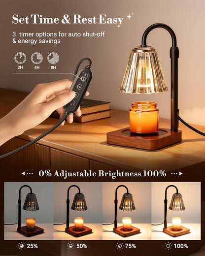 Marycele Candle Warmer Lamp with Timer & Dimmer - Mothers Day Gifts for Women Mom Her, Aesthetic Office Home Decor, Adjustable Height Wax Melter for Candle Jar & 3-Wick Candles (2 Bulbs Included)