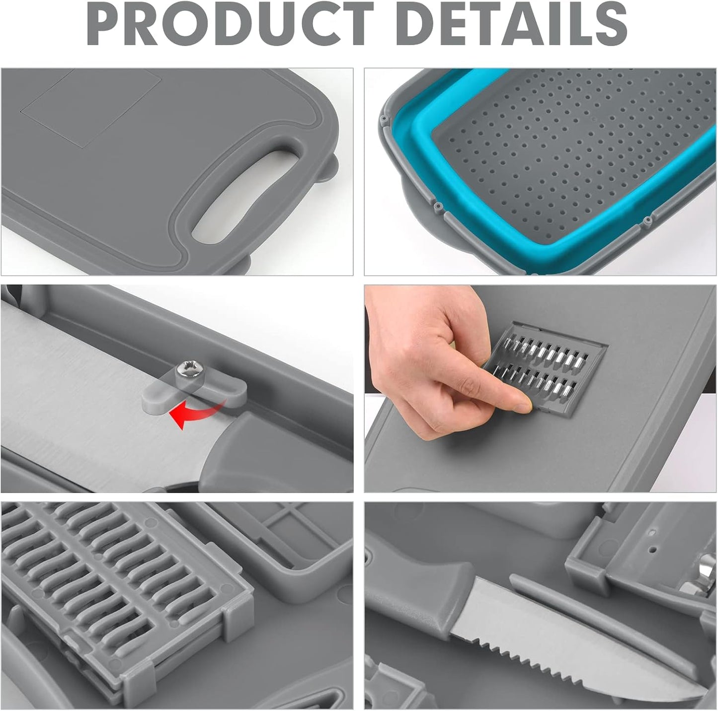 HI NINGER Collapsible Cutting Board with Colander, 9-In-1 Multi Chopping Board Kitchen Vegetable Washing Basket for Camping Gifts Camping Accessories for RV Campers