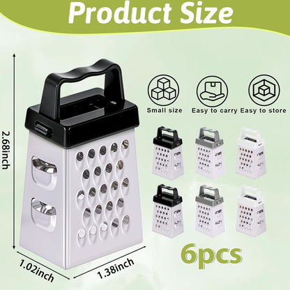 6 Pcs Small Grater Mini Cheese Grater Handheld Slicer Professional Stainless Steel with 4 Sides Food Shredder Safe Zester for Kitchen Cheese Garlic Ginger Vegetable Potatoes