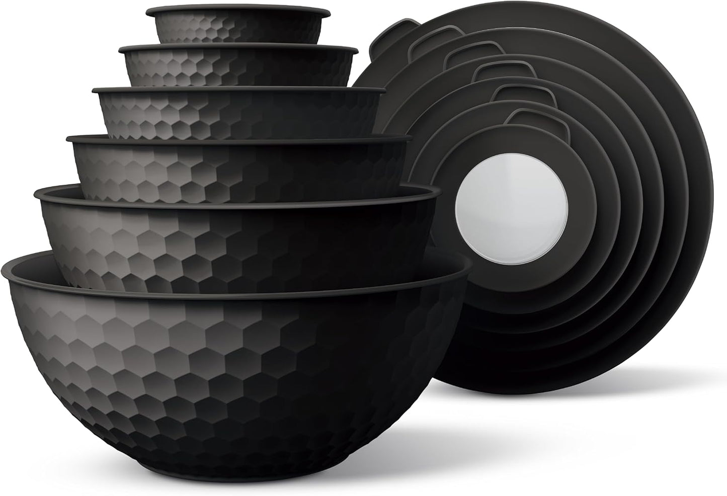 COOK WITH COLOR Mixing Bowls with Lids - 12 Piece Plastic Nesting Bowls Set includes 6 Prep Bowls and 6 Lids, Microwave Safe Mixing Bowl Set, Black Embossed - Colors B