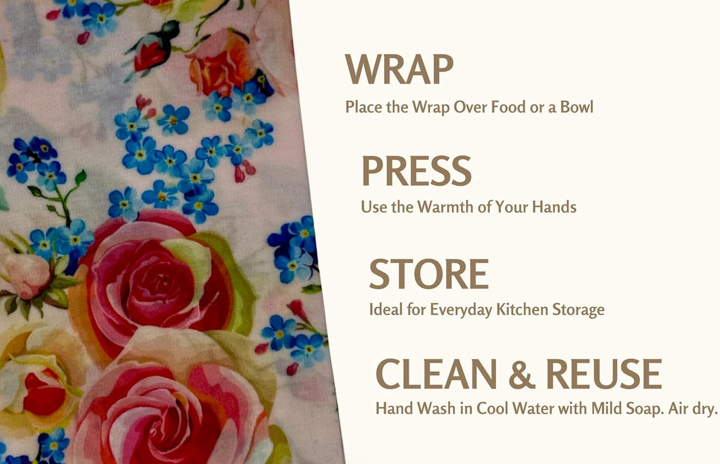Beeswax Food Wraps (3-Pack S/M/L) – Reusable & Washable Food Storage Wraps, Plastic-Free Alternative for Sandwiches, Produce & Bowls