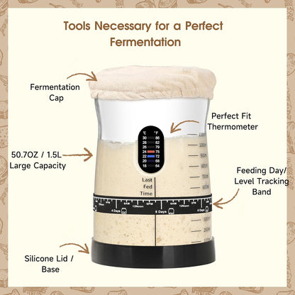 Coco Bird Pro Sourdough Starter Kit- 50oz Large Capacity Sourdough Starter Jar,17 Flavor Recipes,2 Bread Proofing Baskets,Food Scale,Bench Scraper,Bread Lame,Complete Sourdough Bread Baking Supplies