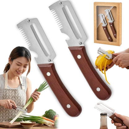 Julienne Peeler - Multi-Functional Vegetable Peeler, 2.5mm (0.1") Thickened 420 Stainless Steel with Glide-Path Zero-Pressure Cutting & Bottle Opener For Fruit Veggie Peeler (B)