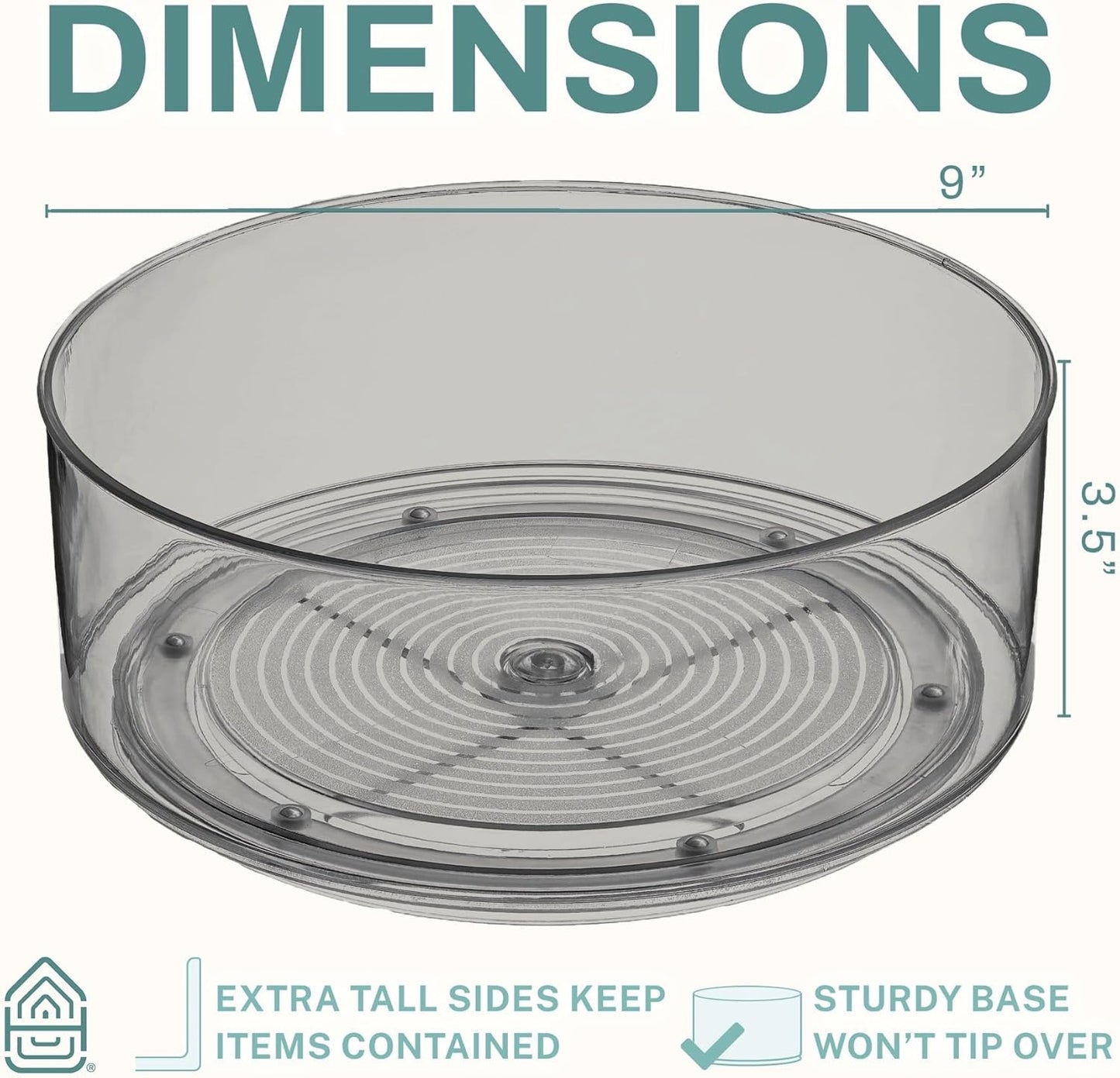 Home Intuition Round Plastic Clear Lazy Susan Turntable Food Storage Container for Kitchen (9" Round, 1 Pack)