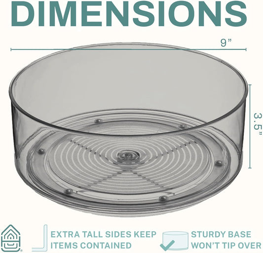 Home Intuition Round Plastic Clear Lazy Susan Turntable Food Storage Container for Kitchen (9" Round, 1 Pack)