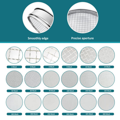 304 Stainless Steel Mesh Lab Sieve, 10 Mesh (2mm) Aperture Test Sieve, 7.9Inch(20cm) Diameter Economy Standard Analysis Sample Test Sieves for Industrial Laboratory Homes - Colors A