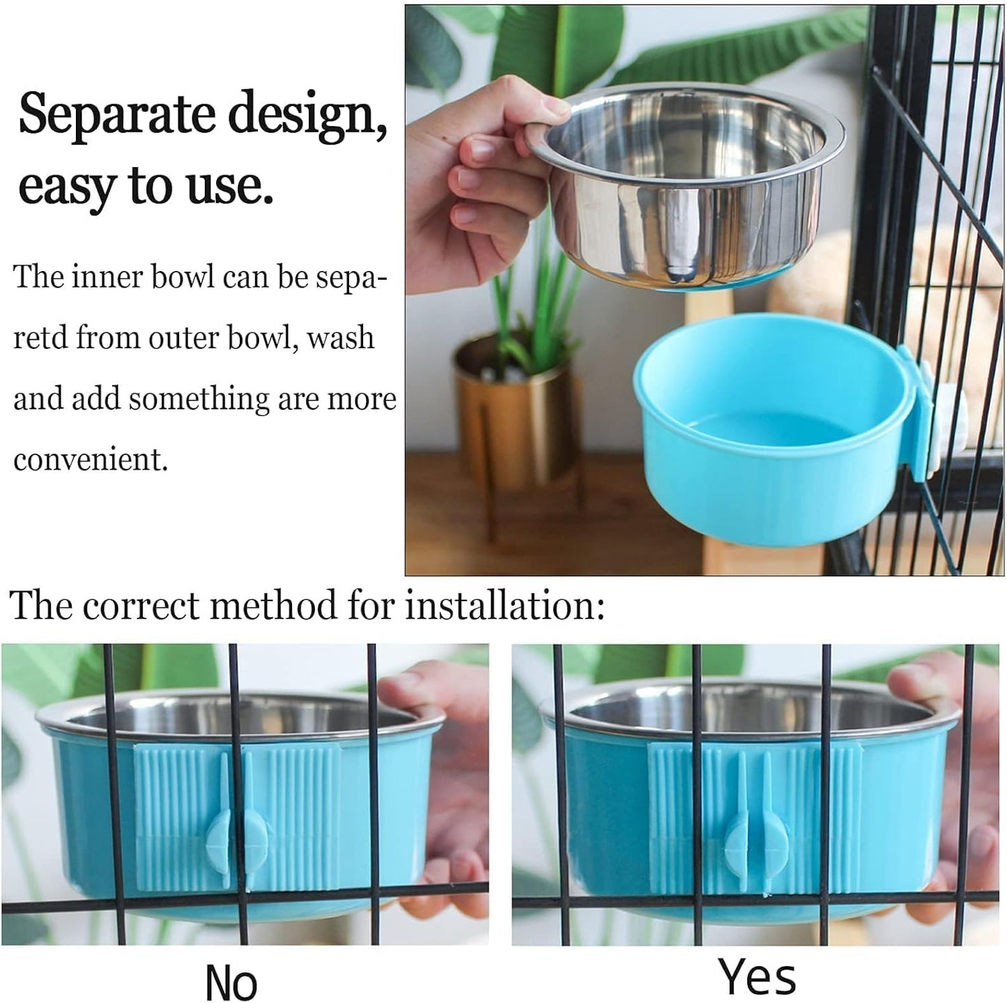 kathson 2PCS Stainless Steel Dog Bowls Set Removable no tip Puppy Food and Water Feeder Bowl Basic Metal Small Dog Bowls for Dogs Cats Rabbit Guinea Pigs Ferret