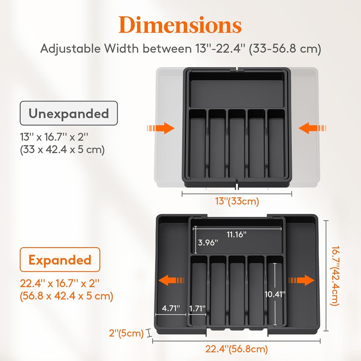 Lifewit Silverware Drawer Organizer, Expandable Utensil Tray for Kitchen, BPA Free Flatware and Cutlery Holder, Adjustable Plastic Storage for Spoons Forks Knives, 11-18 x 14", Black