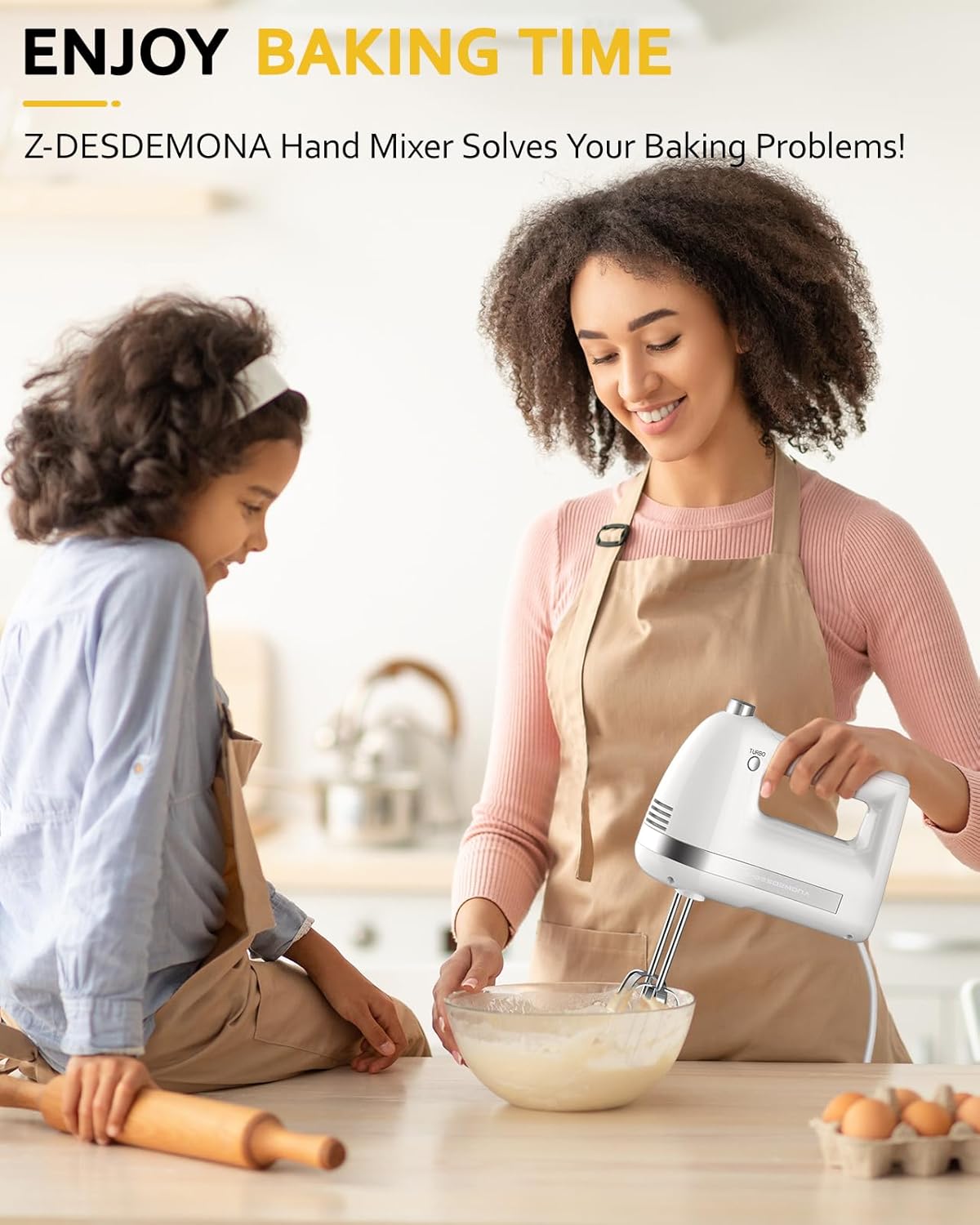 Electric Hand Mixer, Powerful 300W Hand Mixer Electric Handheld with 304 Beaters, Dough Hook,Hand Held Mixer with Turbo for Baking Cakes, Eggs, Cream Food(Black)