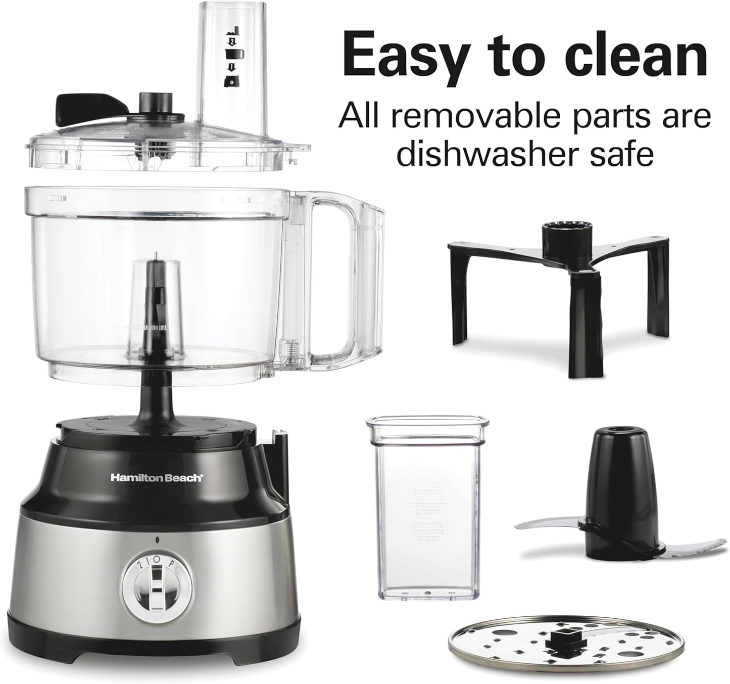 Hamilton Beach Food Processor & Vegetable Chopper for Slicing, Shredding, Mincing, and Puree, 10 Cups + Veggie Spiralizer makes Zoodles and Ribbons, Grey and Stainless Steel (70735)