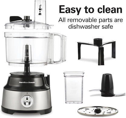 Hamilton Beach Food Processor & Vegetable Chopper for Slicing, Shredding, Mincing, and Puree, 10 Cups + Veggie Spiralizer makes Zoodles and Ribbons, Grey and Stainless Steel (70735)