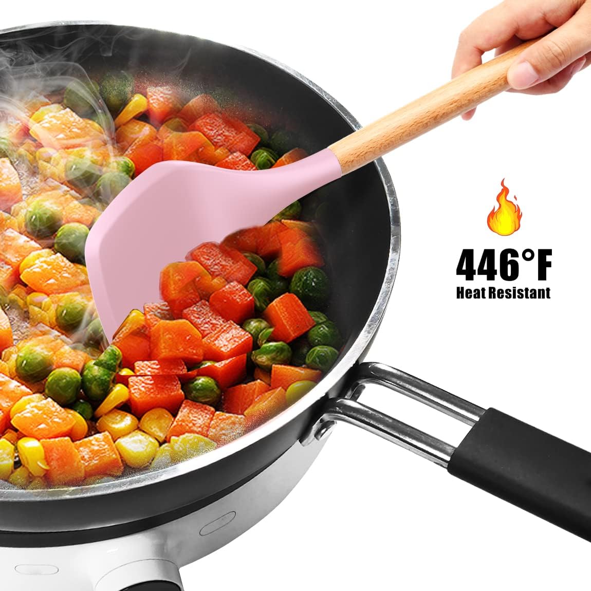 oannao Silicone Cooking Utensils Kitchen Utensil Set - 446°F Heat Resistant Silicone Kitchen Utensils Set, Spatula,Turner Tongs, Spoon, Whisk,Kitchen Gadgets for Nonstick Cookware, BPA Free (Gray)