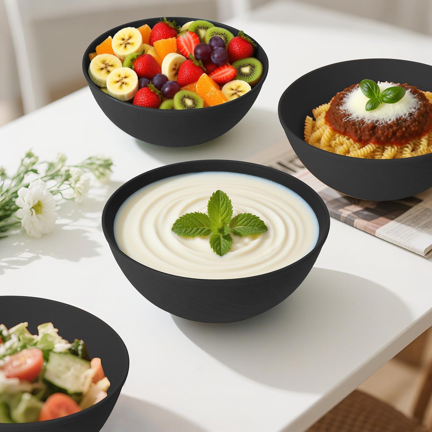 Wheat Straw Bowls Set with Lids, Unbreakable 40 OZ Cereal Bowls Set of 4, Salad Container for Lunch, Microwave & Dishwasher Safe Bowl Set for Kitchen, Picnic, RV, Camping, Multi