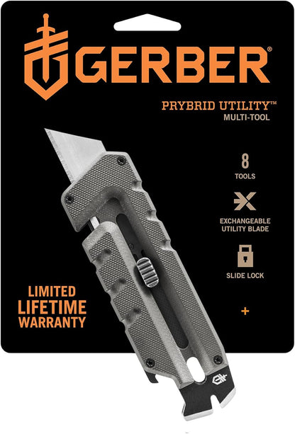 Gerber Gear Prybrid Utility Knife with Pocket Clip, Box Cutter Retractable Blade, Heavy Duty Utility Razor with Pry Bar, Bottle Opener, and Wire Stripper, Multi tool Pocket Knife, Blue with Clip