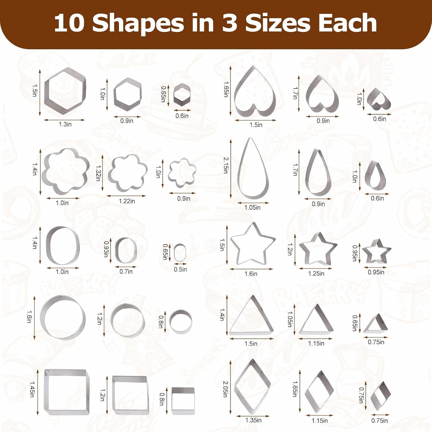 shuielia 30Pcs Mini Geometric Cookie Cutter Set with Box - Stainless Steel Small Cutters for Biscuit, Fruit, Veggie, Polymer Clay & Fondant Baking Tools