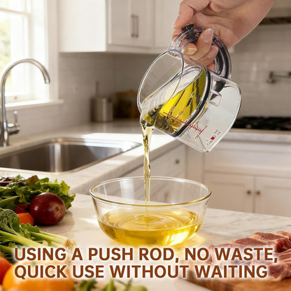 4-in-1 Adjustable Measuring Cup, Multi-Functional Kitchen Tool with Push-Button, with Adjustable Base & Scraper-Style Seal Base, Space-Saving Nesting Design for Cooking, Baking, Liquid & Dry Measure