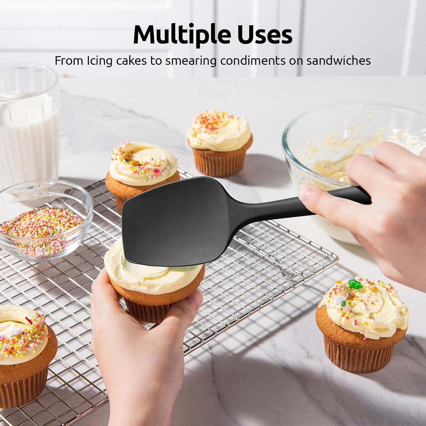 U-Taste Silicone Spoon Spatula Set, 600ºF High Heat Resistant Food Grade Flexible Rubber Scraper, Cooking Mixing Baking Kitchen Utensils Set of 3 (Multicolors)