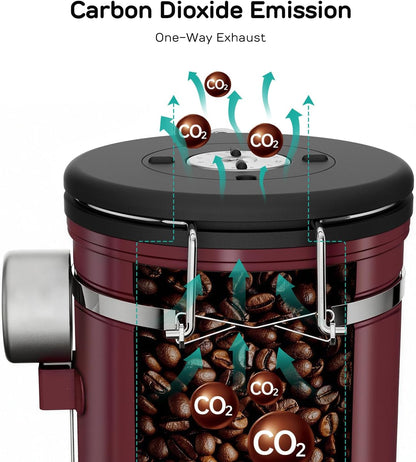 Coffee Gator Stainless Steel Canister - Medium 16oz, Gray Coffee Grounds and Beans Container with Date-Tracker, CO2-Release Valve, and Measuring Scoop - Ideal Coffee Lovers Gifts