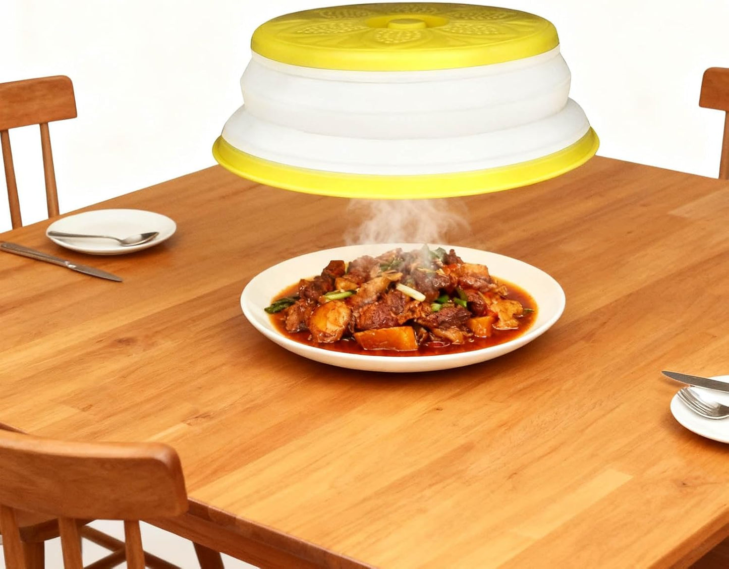 Microwave Splatter Cover, Collapsible Microwave Plate Cover Vented for Food Splatter Guard Fruit Drainer Basket Colander Kitchen Gadget (Yellow)