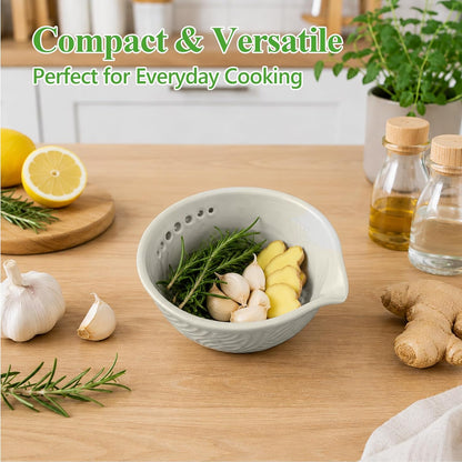 Joyzan Herb Stripper Garlic Grater, Ceramic 3 in 1 Handmade Ginger Bowl Herbs Leaf Peeling Stripping Plate 7 Hole Sizes Pottery Peeler Stripper Kitchen Tools Kale Chard Collard Thyme Basil Rosemary