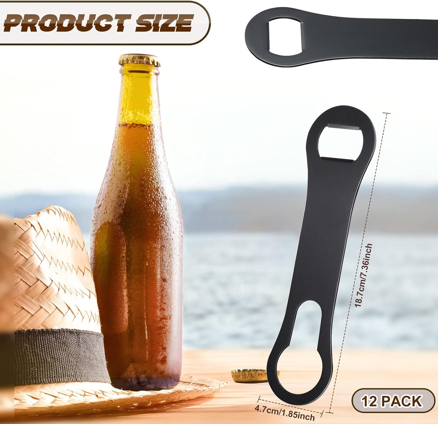 Remerry 4 Pcs Bottle Opener and Pour Spout Remover Flat Bar Key Stainless Steel Bar Speed Opener for Wine Bottle Double Ended Beer Bartenders Kitchen (Black)