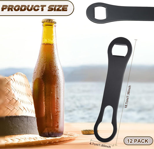 Remerry 4 Pcs Bottle Opener and Pour Spout Remover Flat Bar Key Stainless Steel Bar Speed Opener for Wine Bottle Double Ended Beer Bartenders Kitchen (Black)