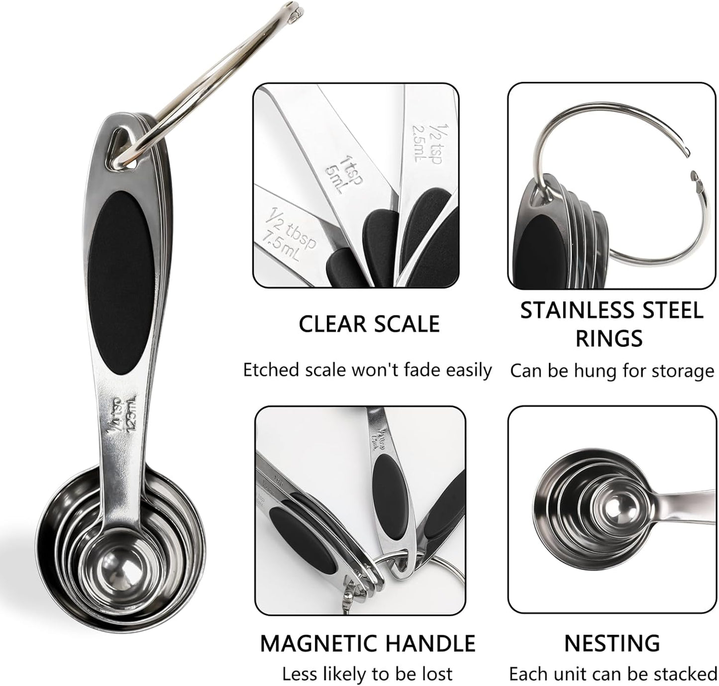 Magnetic Measuring Spoons Set Stainless Steel Measuring Spoons,Tablespoon Measuring Spoon for Dry and Liquid Ingredients (5, Colorful)