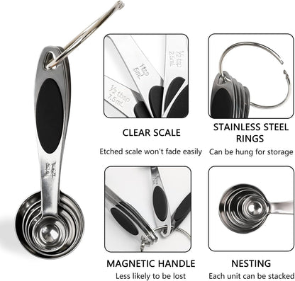 Magnetic Measuring Spoons Set Stainless Steel Measuring Spoons,Tablespoon Measuring Spoon for Dry and Liquid Ingredients (5, Colorful)