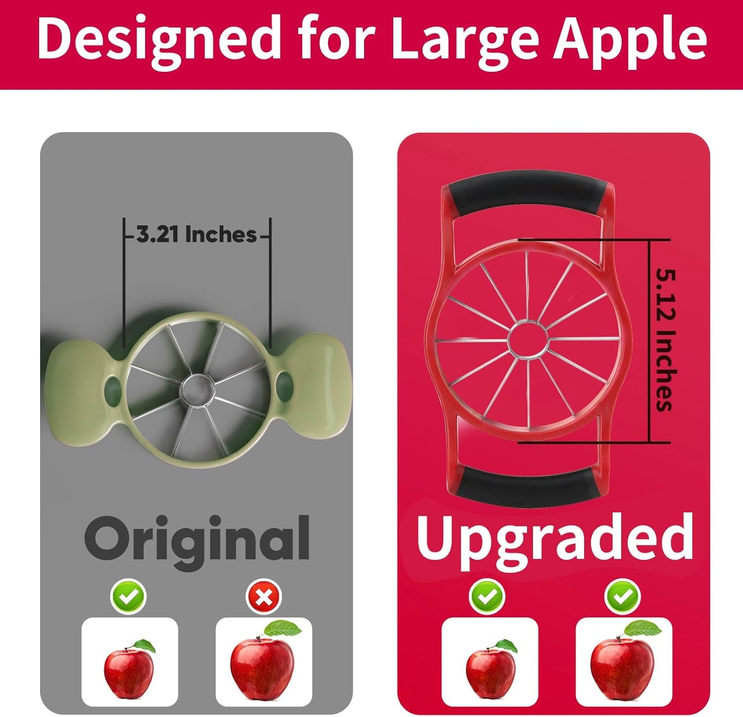 OOKUU Extra-Large Apple Slicer & Corer – 16-Blade Heavy Duty Stainless Steel Apple Cutter, Safe & Quick Apple Divider for Apples, Pears & More, with Clear Catch Bowl