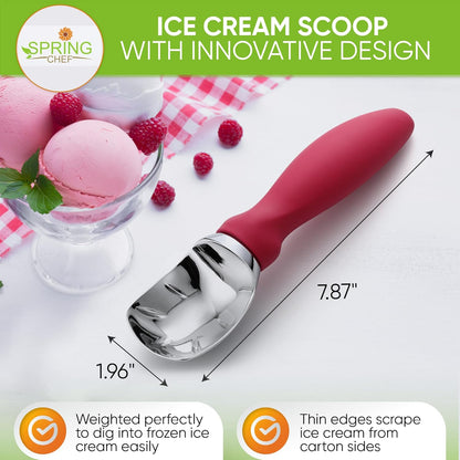 Spring Chef Heavy Duty Ice Cream Scoop with Comfortable Handle - Professional Ice Cream Scooper for Gelato, Sorbet, Cookie Dough, Melon, Frozen Yogurt - Dishwasher Safe Metal Kitchen Tool - Black