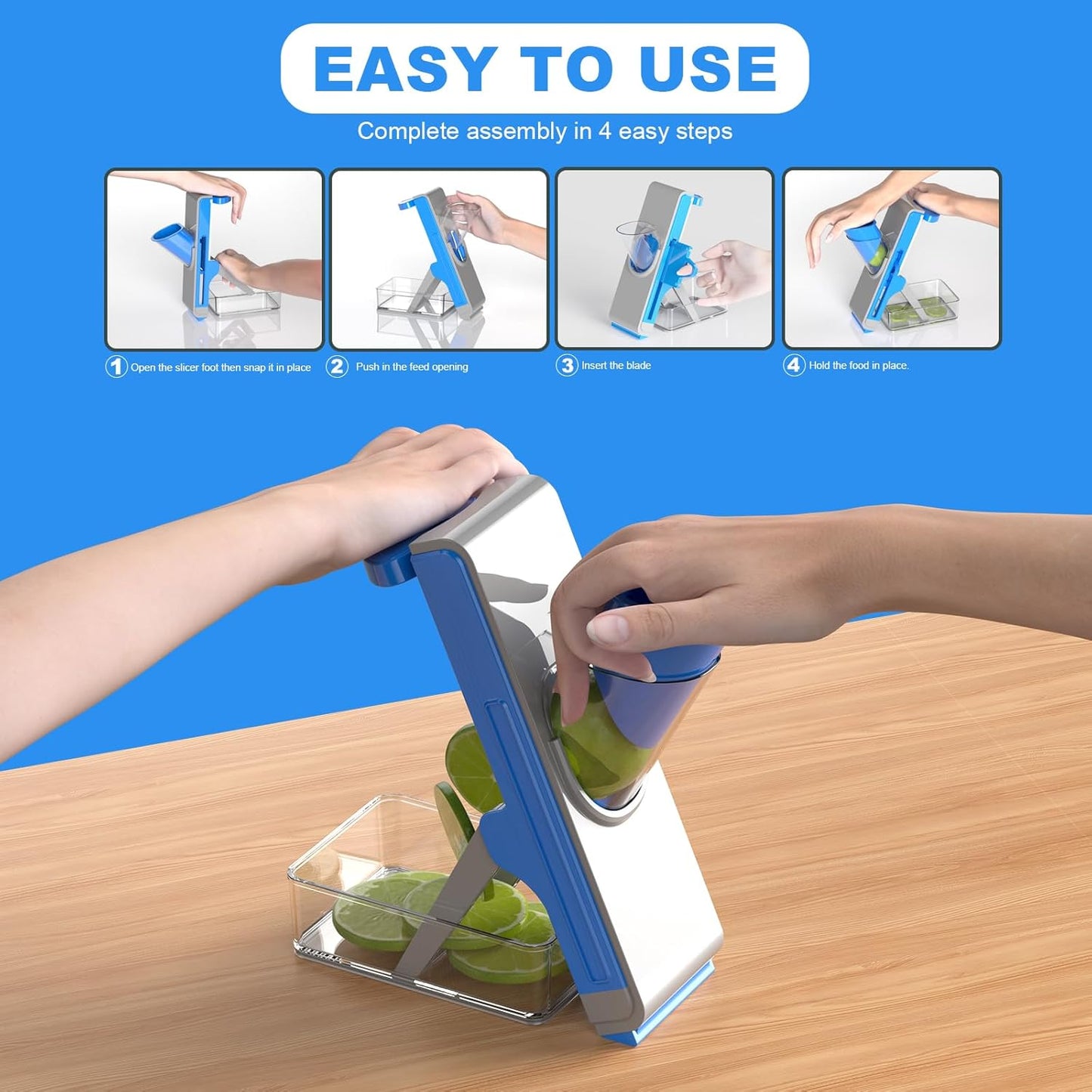 Mandoline Slicer for Kitchen - Vegetable Food Chopper, Cucumber Slicer, Detachable Easy to Clean Kitchen Chopping Artifact (White Blue)