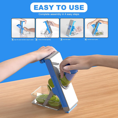 Mandoline Slicer for Kitchen - Vegetable Food Chopper, Cucumber Slicer, Detachable Easy to Clean Kitchen Chopping Artifact (White Blue)