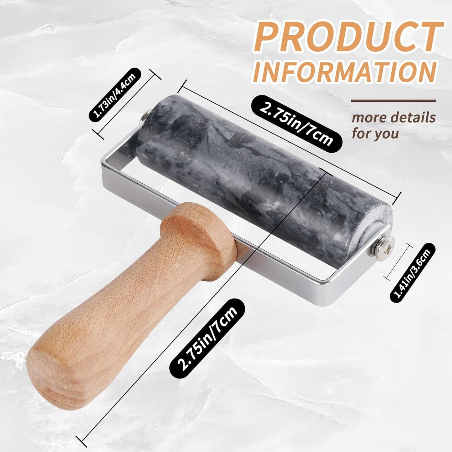 Small Marble Rolling Pin Pizza Roller with Dough Scraper Cutter, Marble Roller Non-Stick T-Type, For Cake Baking Tortilla Fudge Pizza Cookies and Other Kitchen Baking Cooking(White)