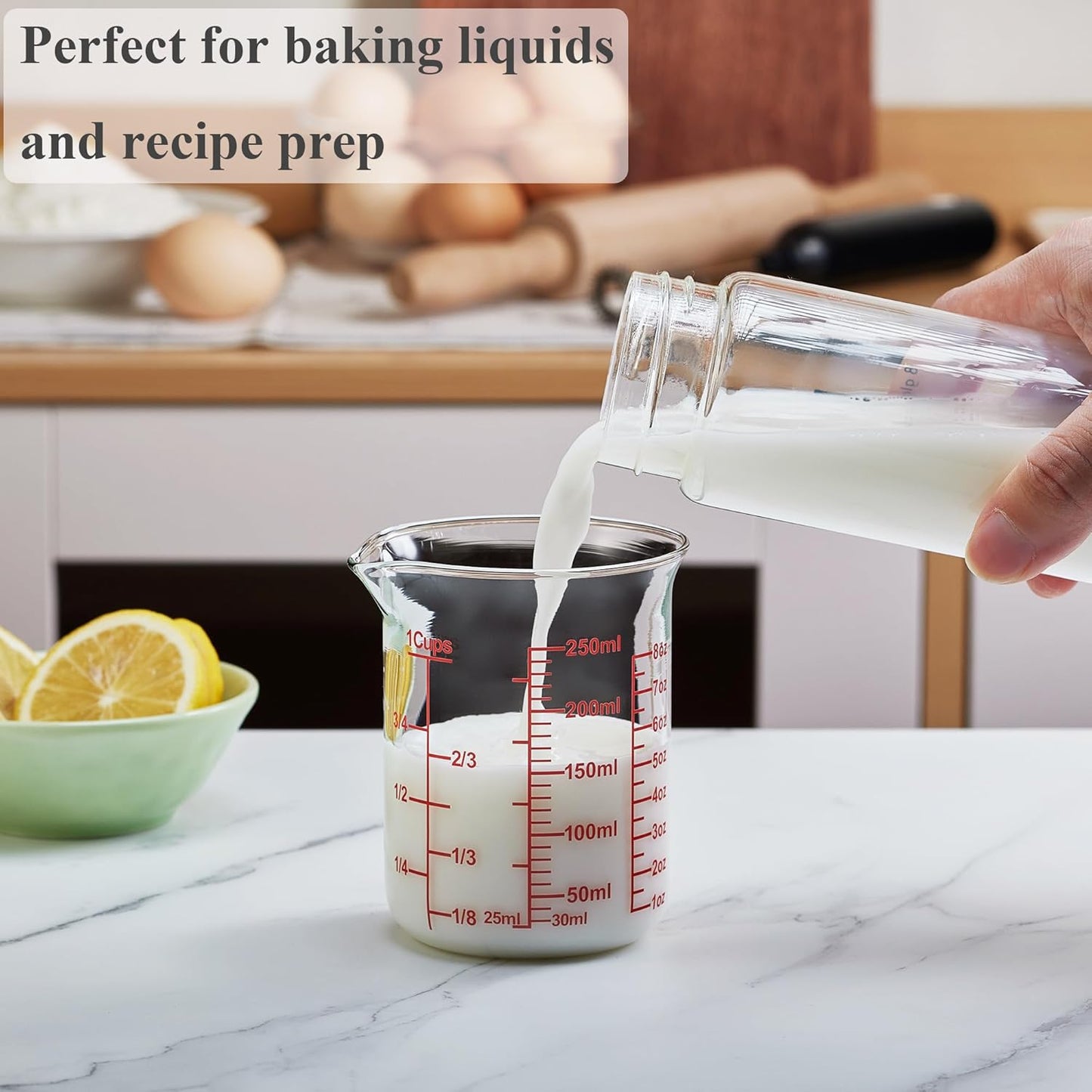High Borosilicate Glass Measuring Cup-V-Shaped Spout，Glass Measuring Beaker for Kitchen or Restaurant, Easy to Read, 60 ML (2 Oz)-Pack of 2