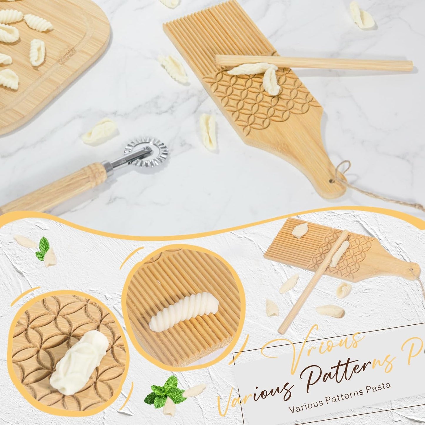 Pasta Making Tools,13PCS Wood Pasta Making Kit with Pasta Rolling Pin,Ravioli Mold,Ravioli Cutter,Gnocchi Board,Pasta Stamps,Dumpling Tools,Stick Dough Scraper Making Accessories