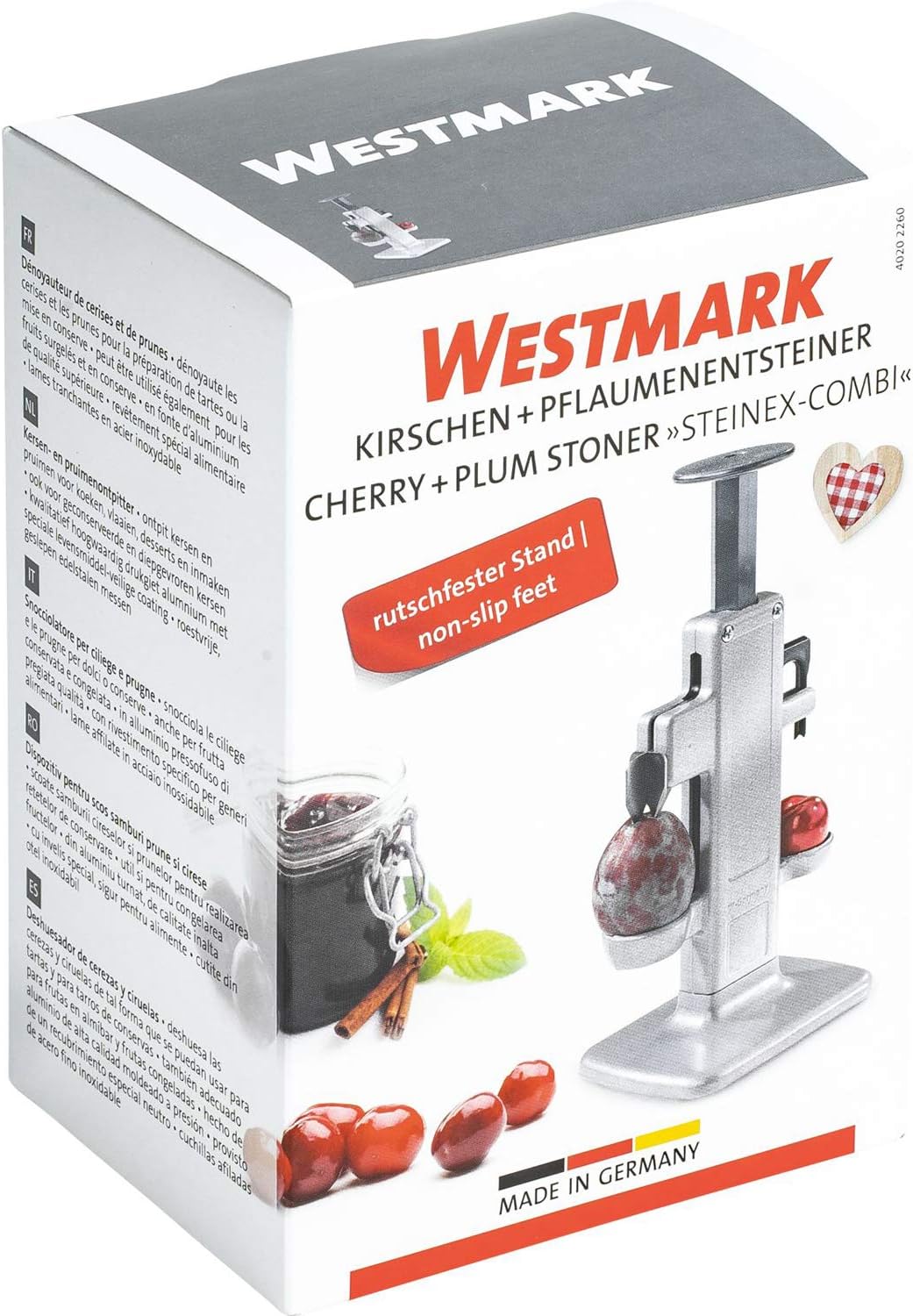 Westmark Cherry & Plum Pitter “Steinex-Combi” – 2-in-1 Fruit Pit Remover, Stainless Steel Blade, Heavy-Duty Aluminum, Fast Clean Pitting for Cherry Jam, Pie & Syrup