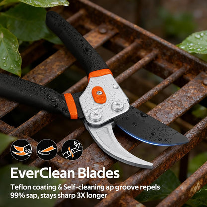 VOTREK® Pruning Shears, 8.5” Professional Garden Pruner with Jam-Proof Spring & Ever-Sharp SK5 Blade, Ergonomic Bypass Clippers for Rose, Tree Trimming, Heavy Duty Bonsai Scissor for Weak Hand