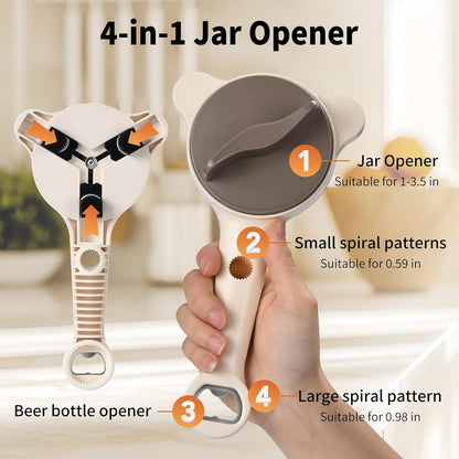 4-in-1 Jar Opener for Seniors with Arthritis – Adjustable Stainless Steel Lid Remover & Can Opener for Weak Hands, Fits All Jar Sizes & Bottle Caps, Makes Opening Easy – Kitchen Must-Have