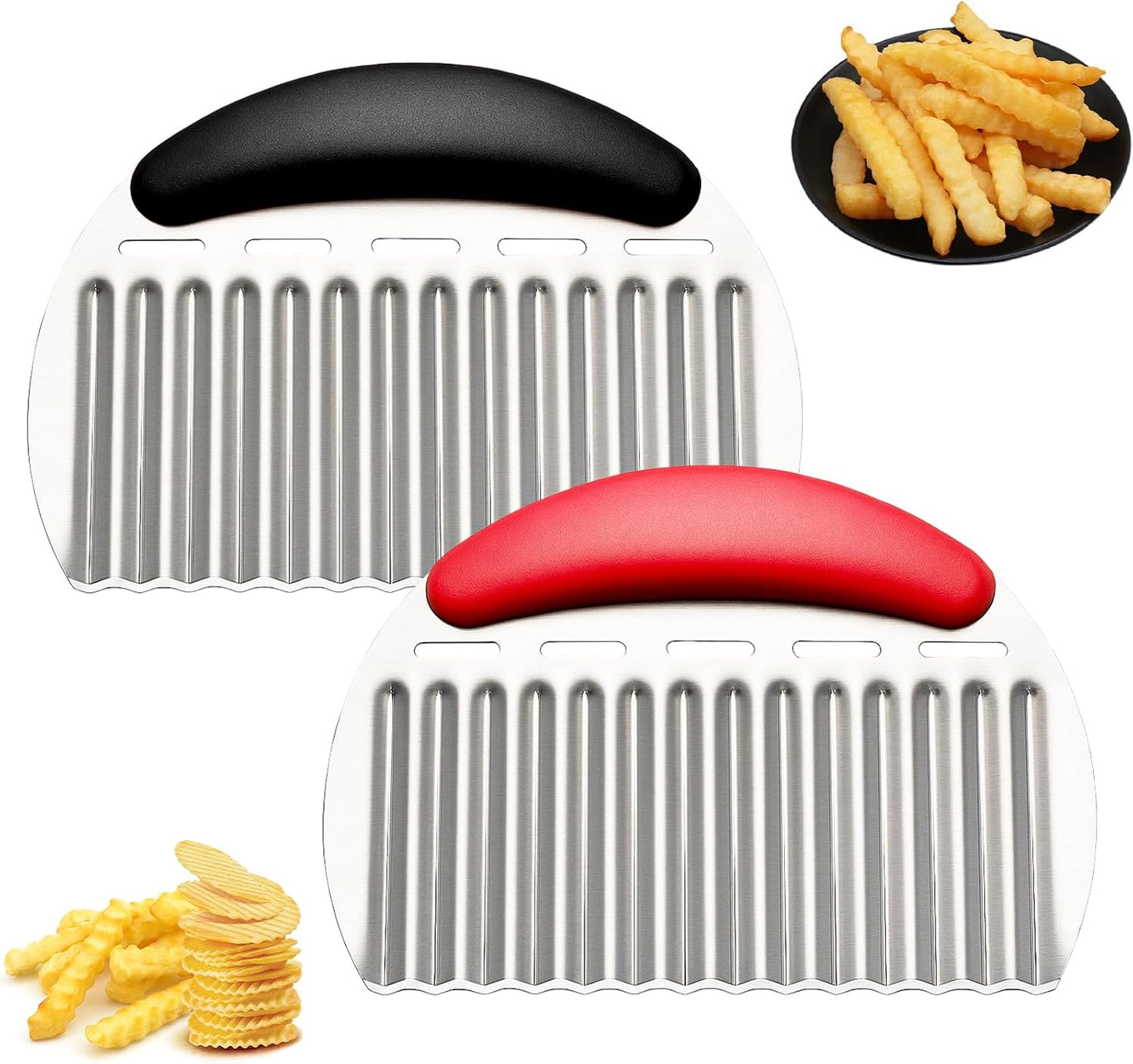 Crinkle Cutter Stainless Steel French Fry Cutter for Potato Slicer, Ripple Chips, Salads Effortlessly Cuts Potatoes, Carrots, Cucumbers Perfect for Meal Prep, Holidays & Entertaining (1 Pack)