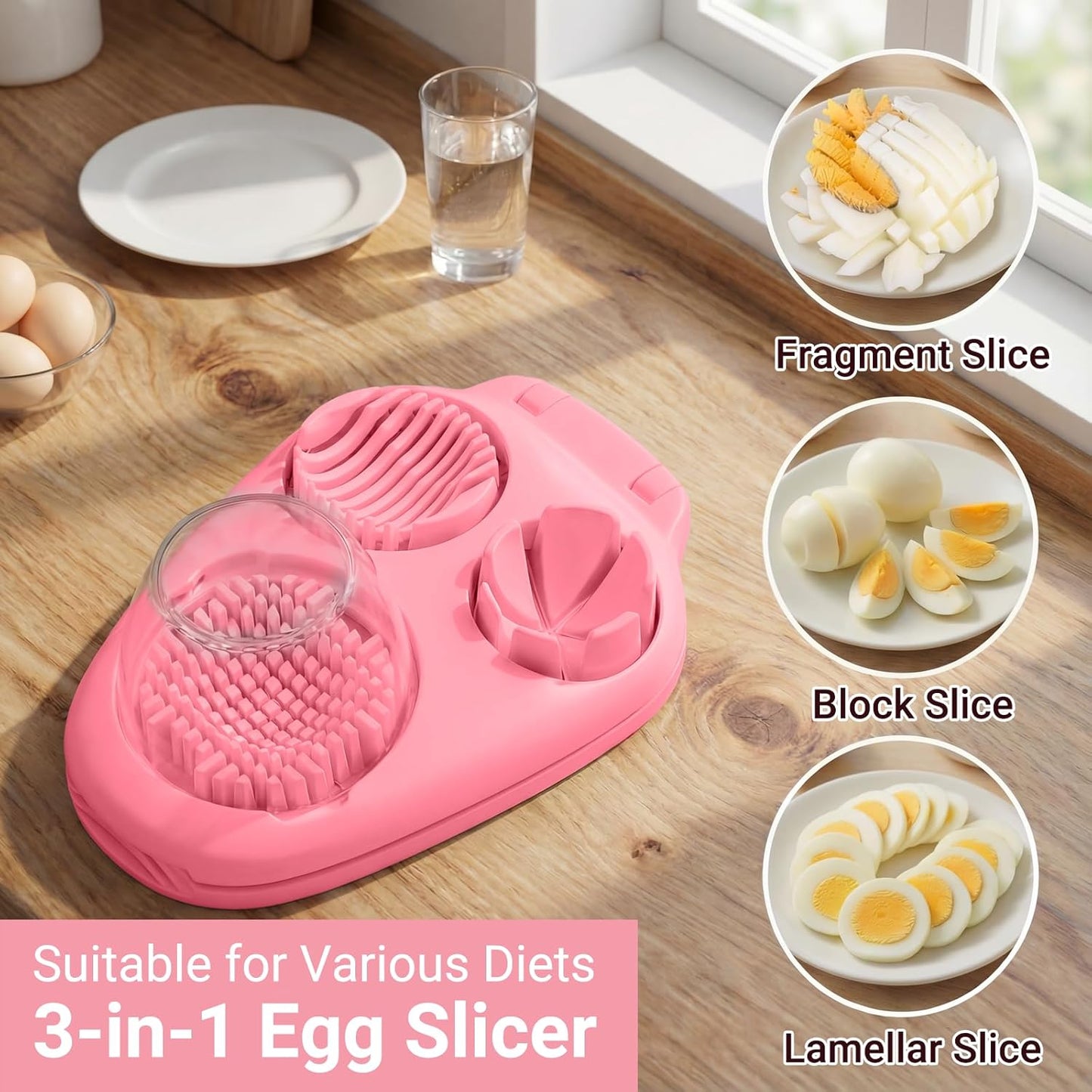 3-in-1 Heavy Duty Egg Slicer, Stainless Steel Blades with Multiple Cutting Modes for Hard Boiled Eggs, Mushrooms, Strawberry, Multifunctional Kitchen Tool, Send Goods from Local Warehouse
