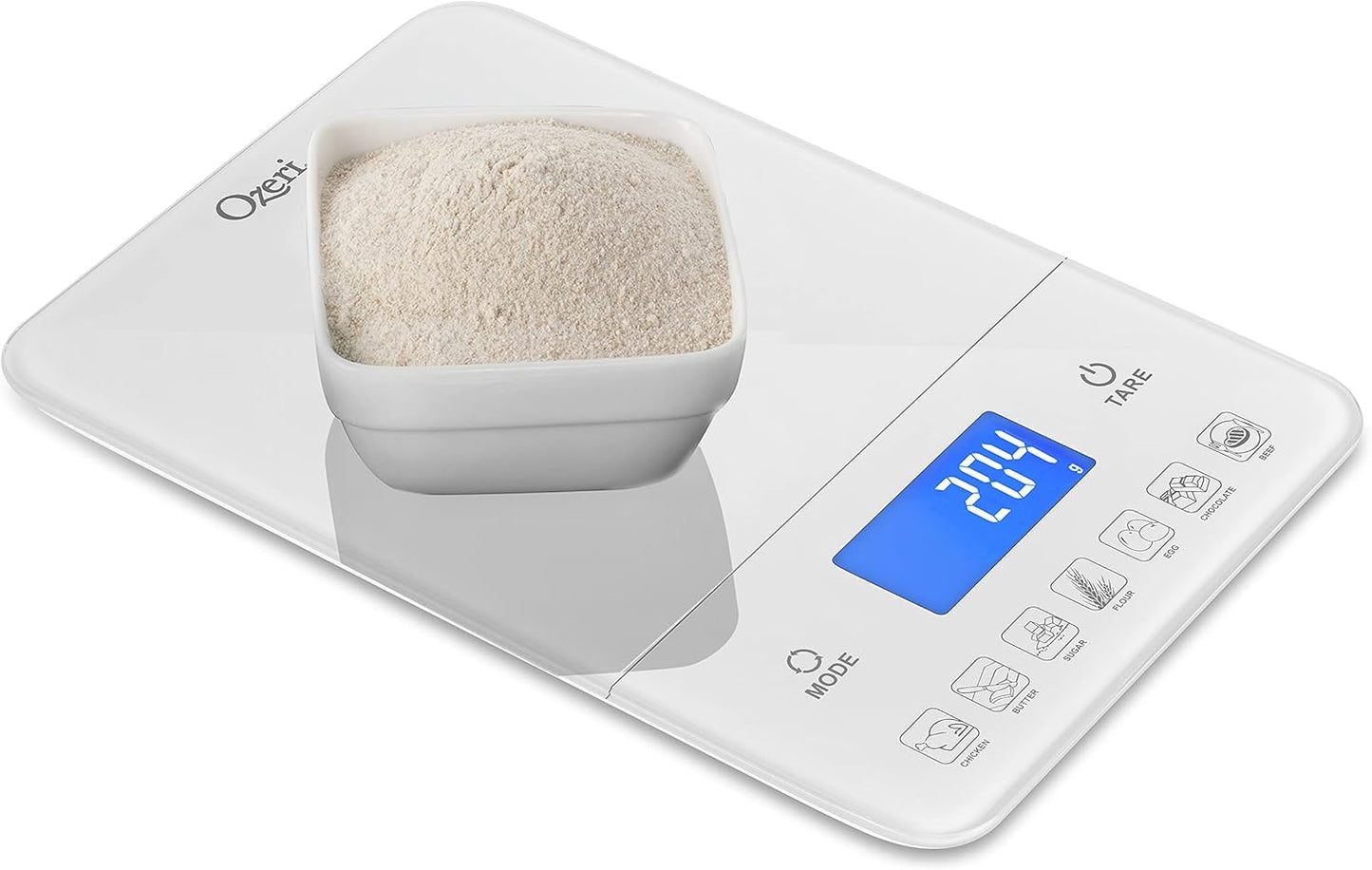Ozeri Touch III Digital Kitchen Scale with Calorie Counter, 22 lbs (10 kg), Calla Green